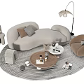 Modern Sofa Coffee Table Combination With Round Table Soft Pillows Floor Lamp And Area Rug 3d model