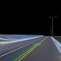 Nighttime Road Design With Colorful Bike Lanes Illuminated Guardrail And Street Lamps
