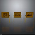 Orange Road Construction Warning Signs With Metal Frames And Reflective Surfaces 3d model