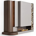 Modern Minimalist Fireplace With Wooden Frame Gray Panel And Stacked Firewood Burning Flames