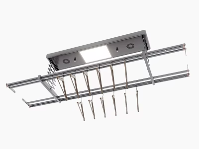 Ceiling Mounted Metal Clothes Hanger with Built in Light and Multiple Hooks 3d model