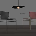 Minotti Modern Dining Chairs with Silver and Red Metal Frame Gray Wall Background