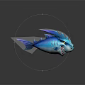 Blue Spiked Shark Game Movie Character with Yellow Eyes and Red Sharp Teeth