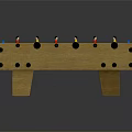 Fun Wooden Foosball Table with Colorful Red Yellow Players Black Handles and Green Tabletop Surface