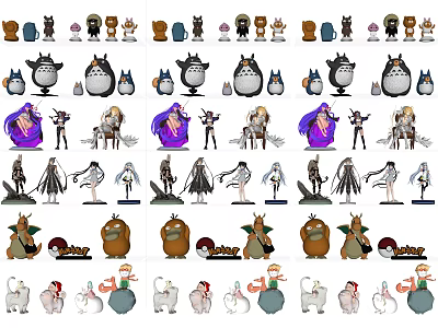 Assorted Stuffed Character Dolls Collection With Detailed Designs And Different Poses 3d model