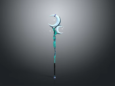 Enchanting Crescent Moon Magic Staff With Twisted Green Glowing Accents 3d model