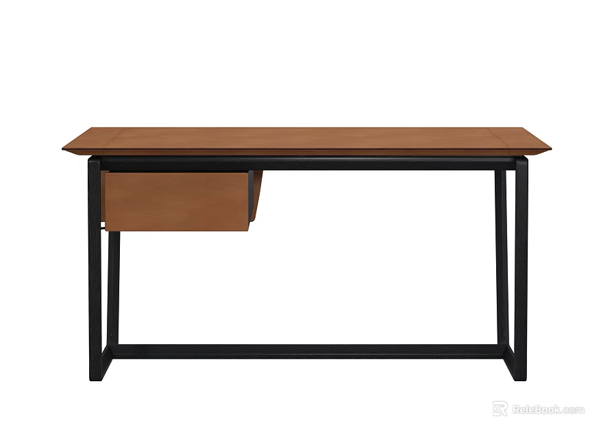 Minimalist Modern Vanity Table With Wooden Top Black Metal Frame And Drawer 3d model 