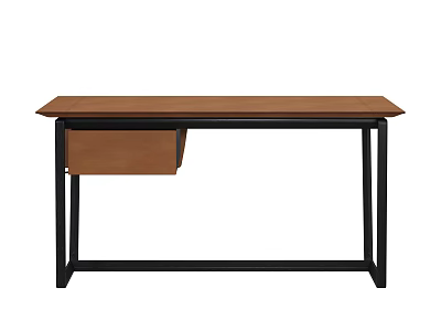 Minimalist Modern Vanity Table With Wooden Top Black Metal Frame And Drawer 3d model