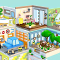 Lush Green Plants in Miniature Multi Room Scenes with Detailed Interior Decorations