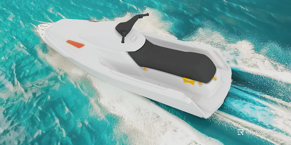 White Jet Ski With Black Seat Riding On Blue Water Waves 3d model 
