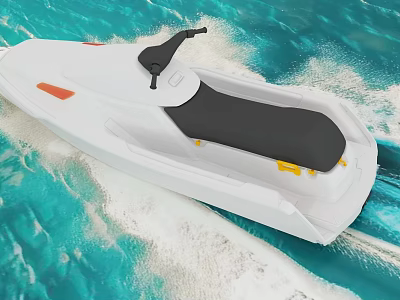 White Jet Ski With Black Seat Riding On Blue Water Waves 3d model