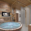 Traditional Hotel Guest Room with Bamboo Decor Rattan Sofa and Wooden Elements