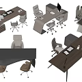 Various Modern Office Desks With Ergonomic Chairs And Wooden Surfaces 3d model