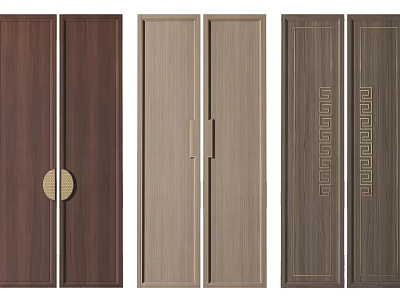 Wooden Double Doors With Various Designs Round Metal Accents And Geometric Patterns 3d model