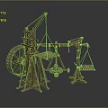 Wooden Mechanical Equipment Set With Water Wheel Crane And Balance Scale