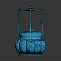 Turquoise Traditional Teapot With Petal Shaped Patterns And Carry Handle Design