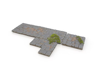 Modern Stone Tile Floor Design With Patchwork Pattern And Green Plant Accents 3d model