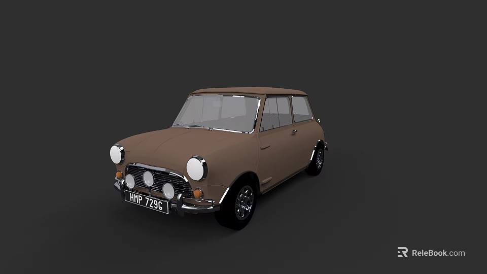Vintage Brown Small Classic Car Exterior Design With Retro Style 3d model 