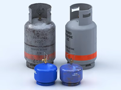 Industrial Equipment Showcasing Large Gray And Small Blue Propane Cylinders For Industrial Use 3d model