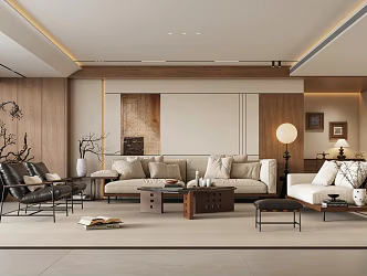 Middle-ancient style non-owner lamp living room living room sofa coffee table combination quiet wind background wall leisure chair floor lamp 3d model