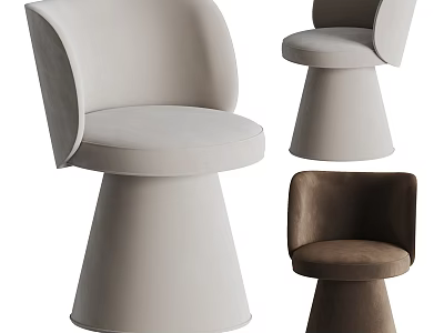 Modern Leisure Chairs With Rounded Design Conical Base And Light Gray Dark Brown Colors 3d model