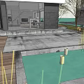 Modern Outdoor Water Fountain With Pool Wooden Deck And Concrete Platform