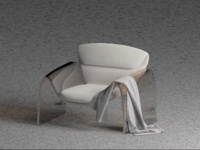 Modern Accent Chair With White Padded Seat Transparent Acrylic Armrests And Gray Plaid Blanket 3d model