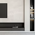 Modern Living Room TV Background Wall Design With Marble Panels And Built-in Shelves