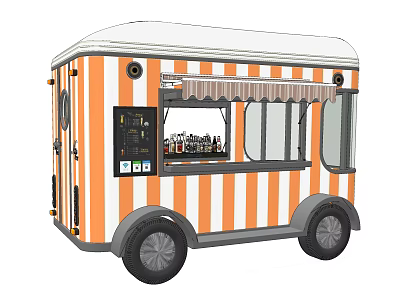 Orange And White Striped Food Truck With Striped Awning And Service Window 3d model