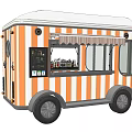 Orange And White Striped Food Truck With Striped Awning And Service Window
