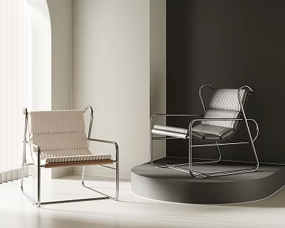Stylish Modern Leisure Chairs With Metal Frames And Woven Seats In Bright Indoor Space 3d model
