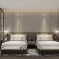 Hotel Guest Room Interior With Twin Beds Nightstands Ambient Lighting And Modern Decor