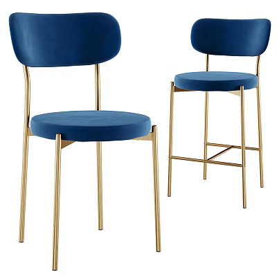 Stylish Blue Velvet Leisure Chairs With Golden Metal Legs Modern Design 3d model
