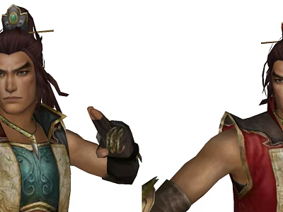 Game And Movie Ancient Character With Red Green Costume Hairpin Wrist Guard And Gesture 3d model