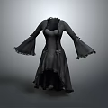 Black Gothic Long Sleeve Dress With Ruffled Cuffs And Asymmetric Hem