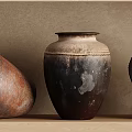 Various Shaped Ceramic Vessels In Earth Tones Displayed On Wooden Shelves