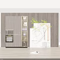 Modern Wooden Wine Cabinet With Glass Doors And Wine Bottles In Kitchen Design