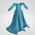 Elegant Women's Blue Floor Length Long Sleeves V Neck Flowing Skirt Formal Dress