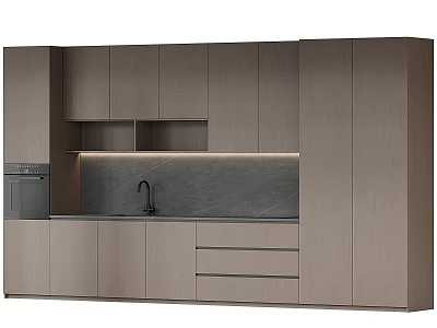 Modern Kitchen Cabinets With Gray Countertop Sink Integrated Appliances And Lighting 3d model