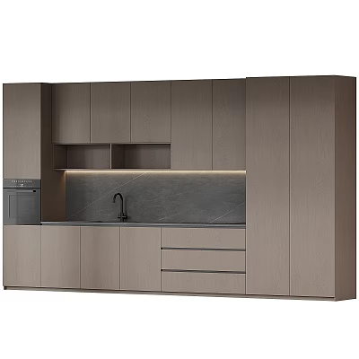 Modern Kitchen Cabinets With Gray Countertop Sink Integrated Appliances And Lighting 3d model