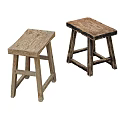 Two Wooden Stools With Square Seats Natural Wood Grain Retro Style Home Decor