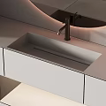 Modern Minimalist Vanity With White Cabinets Round Mirror And Ring Light
