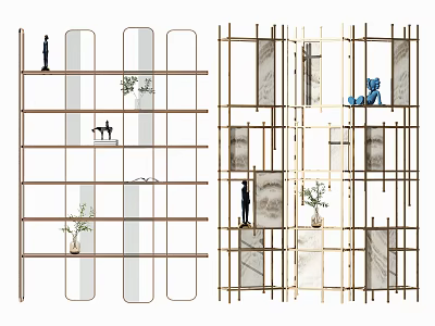 Modern Interior Storage Shelves with Metal Frames Glass Panels and Decorative Plants 3d model