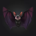 Cute Black Bat With Purple Wings Large Ears And Big Eyes Illustration