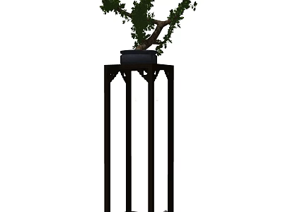 Elegant Bonsai Plant In Black Pot On Metal Stand With Green Leaves 3d model
