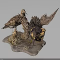 Two Birds In Varied Postures Showcasing Natural Behaviors On Textured Display Base