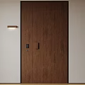 Modern Brown Wood Grain Security Door With Electronic Lock And Wall Light 3d model