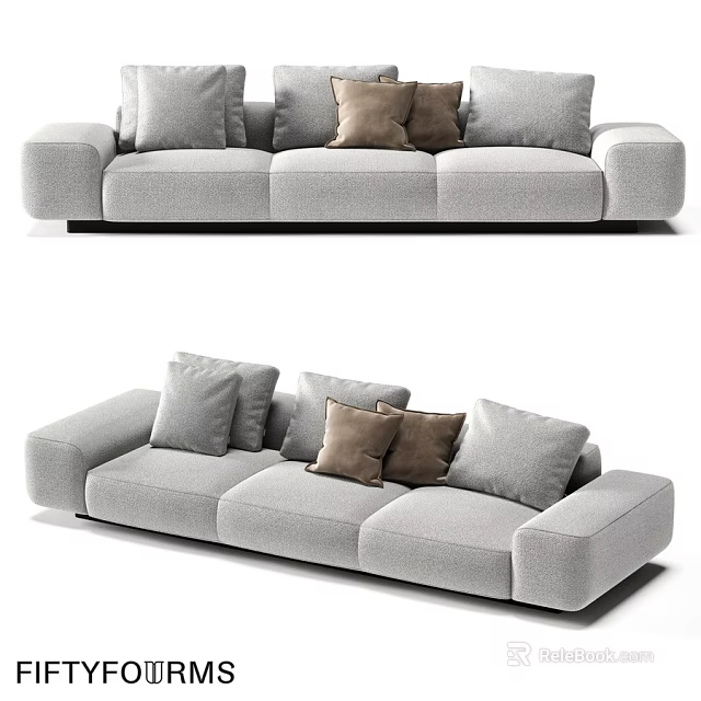 Modern Gray Two Seater Sofa With Soft Gray And Brown Cushions For Living Room 3d model 