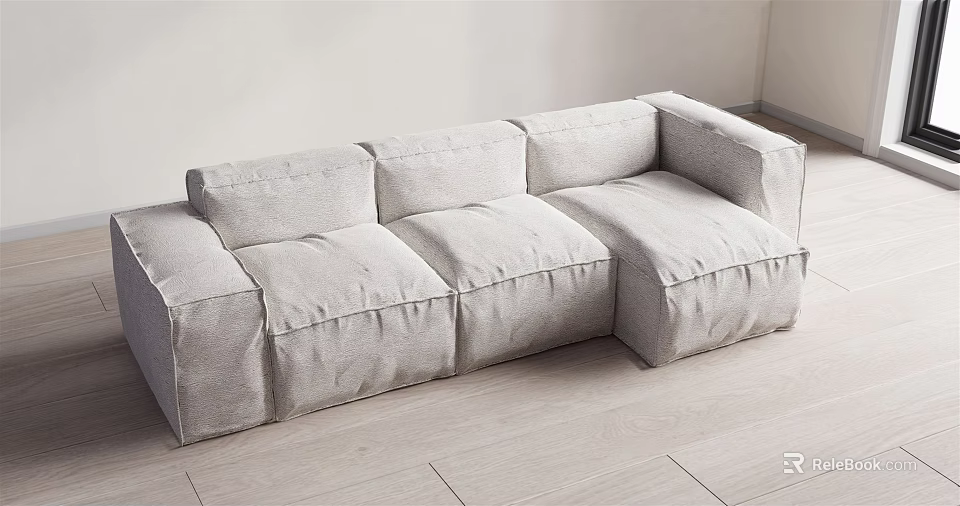 Light Gray Sectional Sofa With Linen Fabric And Modern Minimalist Design 3d model