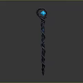 Black Twisted Spiral Magic Staff With Blue Gemstone On Top